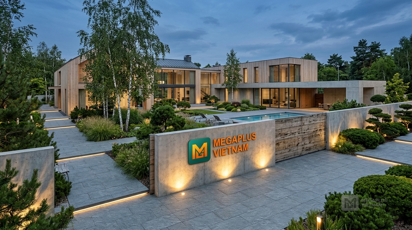 Phối cảnh sân vườn biệt thự cao cấp sử dụng gạch Golden Tile GFV6703