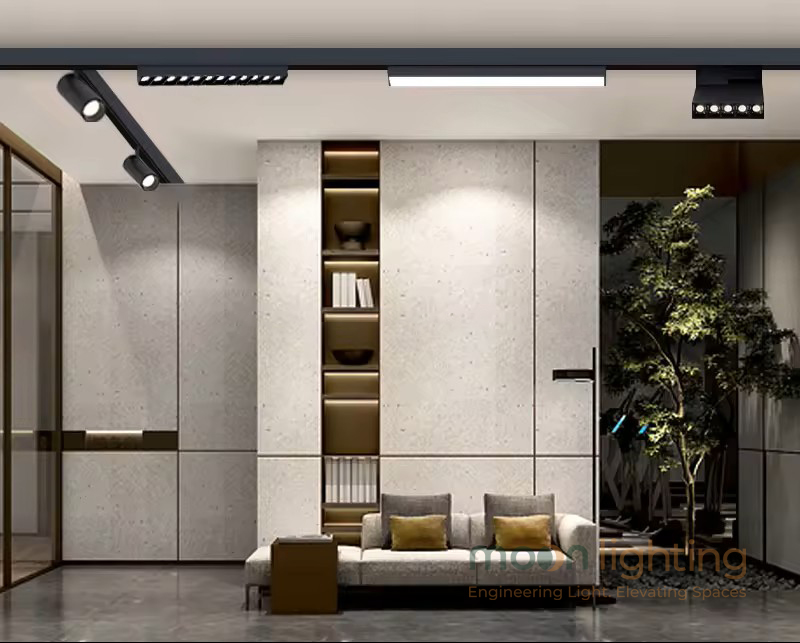 Phối cảnh đèn ray nam châm gấp góc Moon Lighting trong nội thất biệt thự