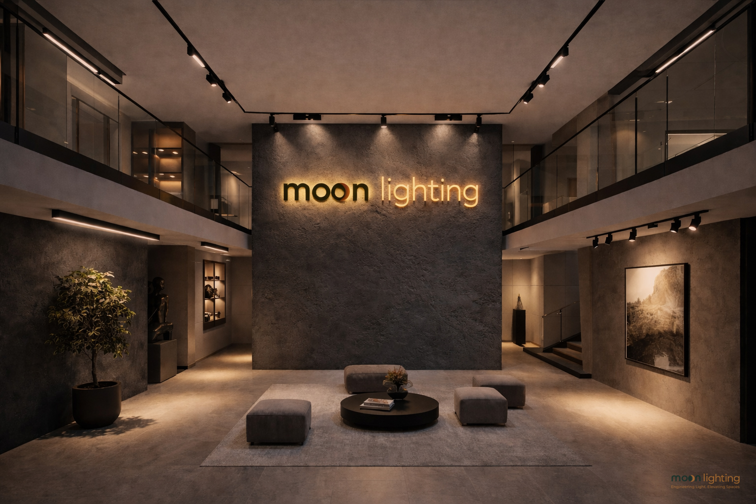 Phối cảnh chiếu sáng nội thất biệt thự với ray nam châm âm trần