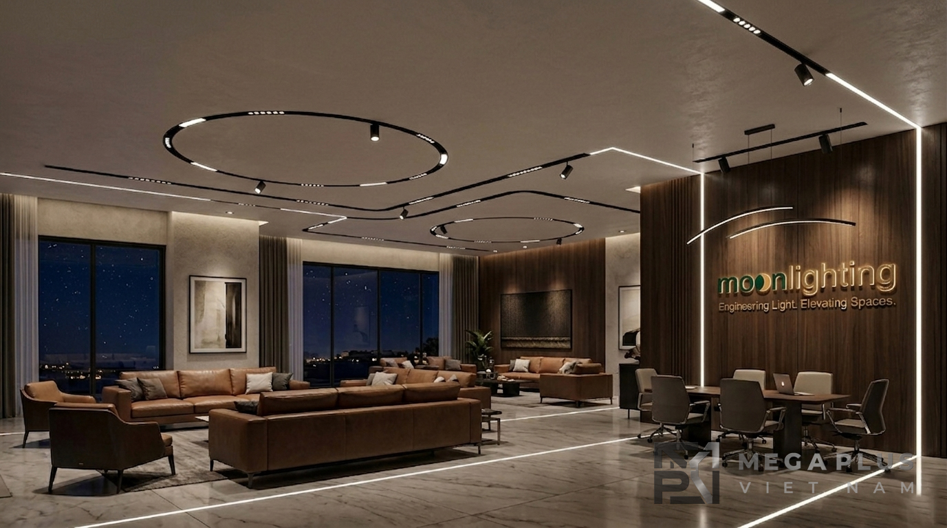 Phối cảnh ánh sáng tàng hình Invisible Lighting sử dụng thanh nhôm MGA-803 cho biệt thự