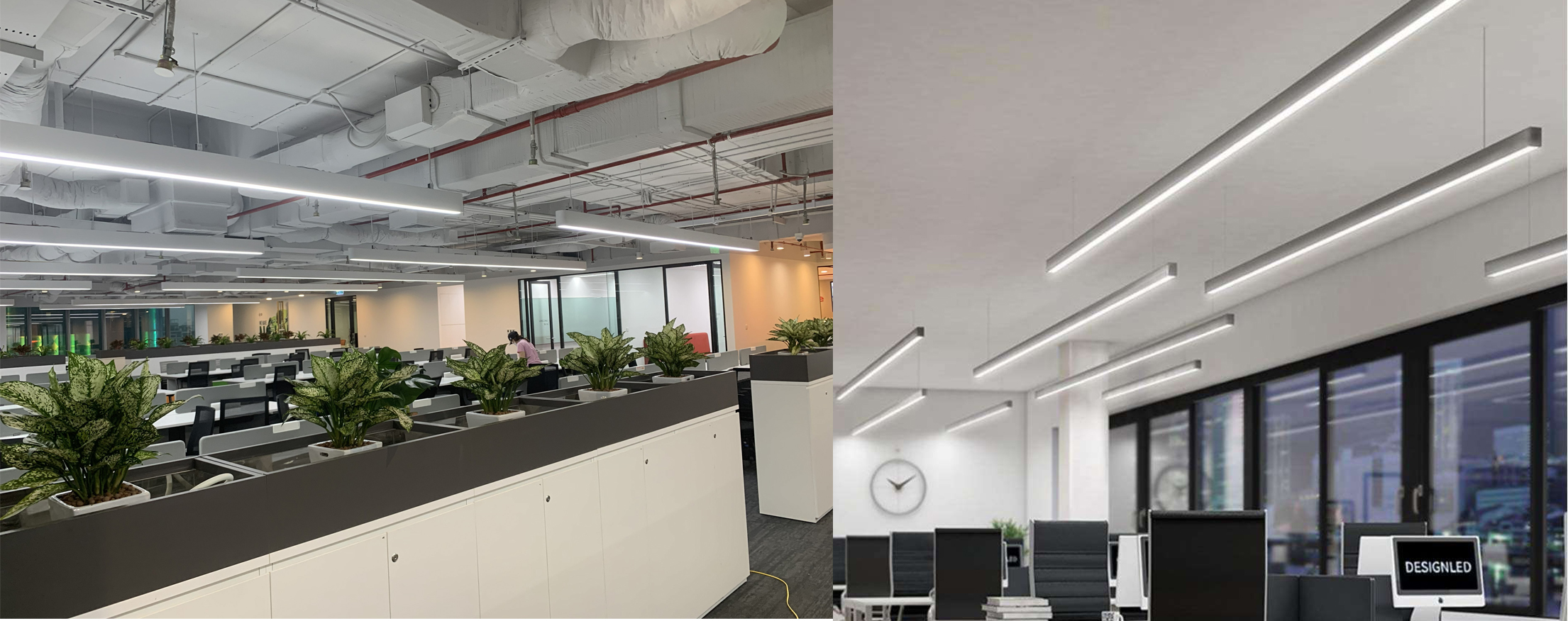 Phối cảnh chiếu sáng không gian mở với thanh nhôm Profile LED MGA-BG18 bản rộng 50x75mm