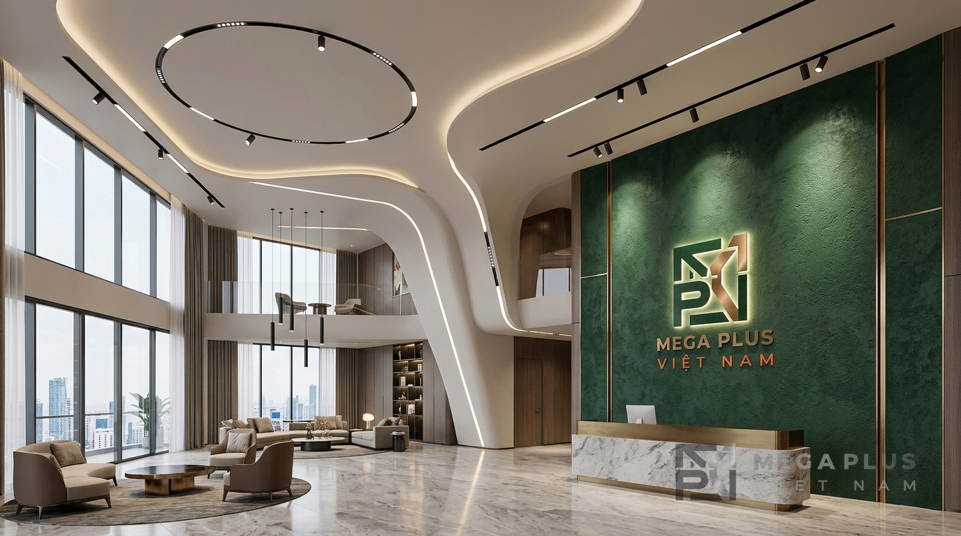Phối cảnh sử dụng đèn thanh nhôm định hình uốn cong zic zac MGA-381C cho biệt thự cao cấp 2026