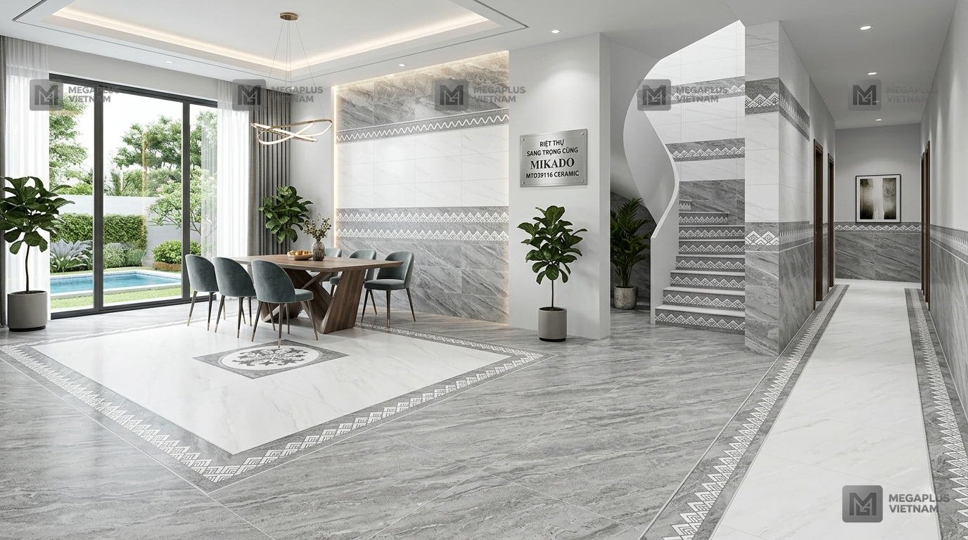 Phối cảnh biệt thự sử dụng gạch Ceramic Mikado MTD39116 sang trọng