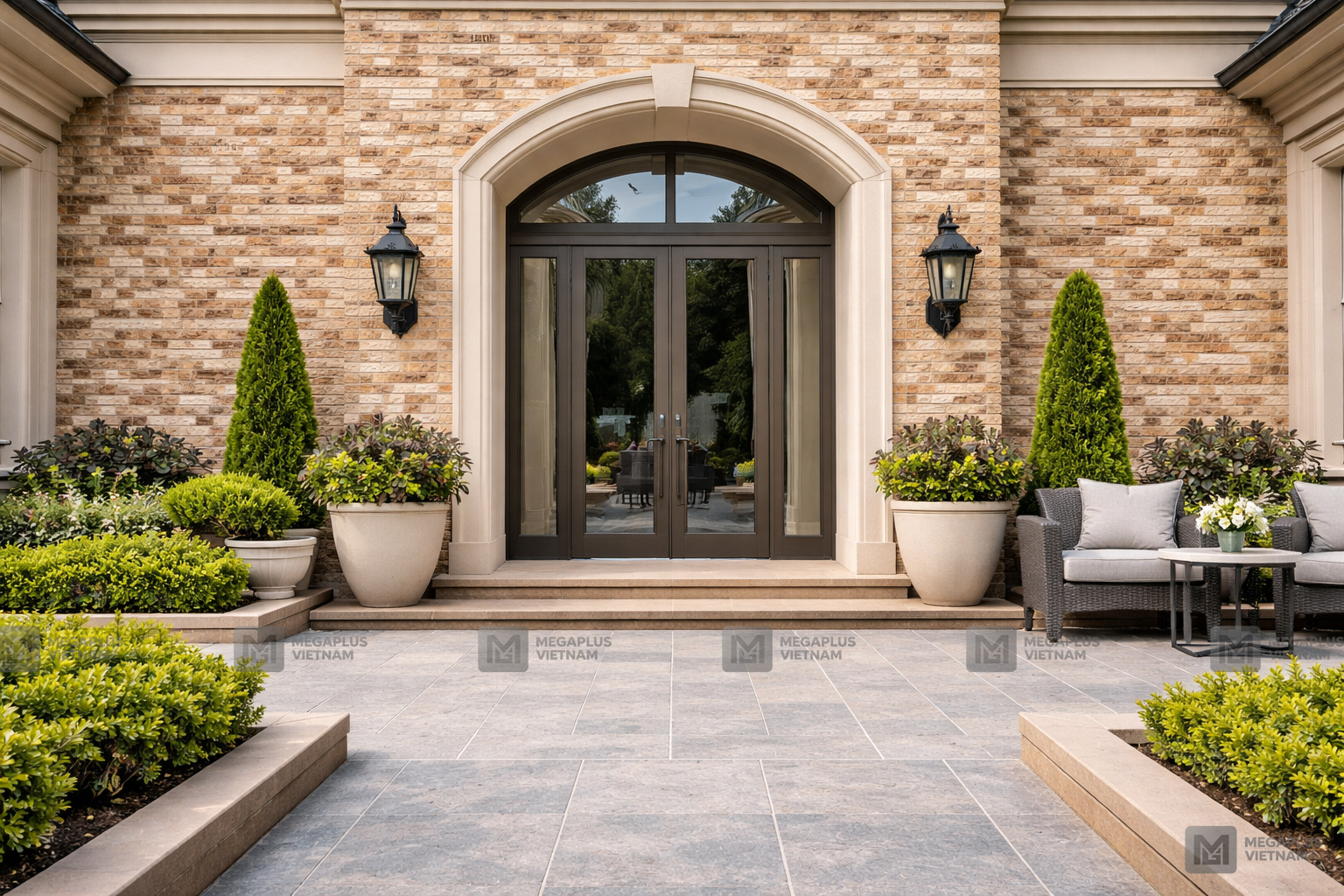 Phối cảnh thực tế gạch Cerinco CK4532 ốp tường biệt thự