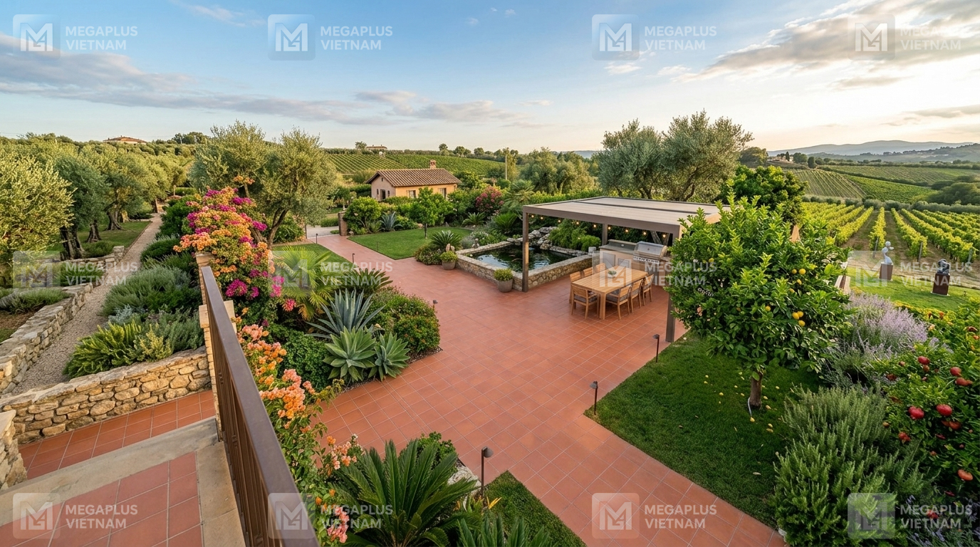 Công trình thực tế sử dụng gạch đỏ Cotto Mikado lát sân cực đẹp