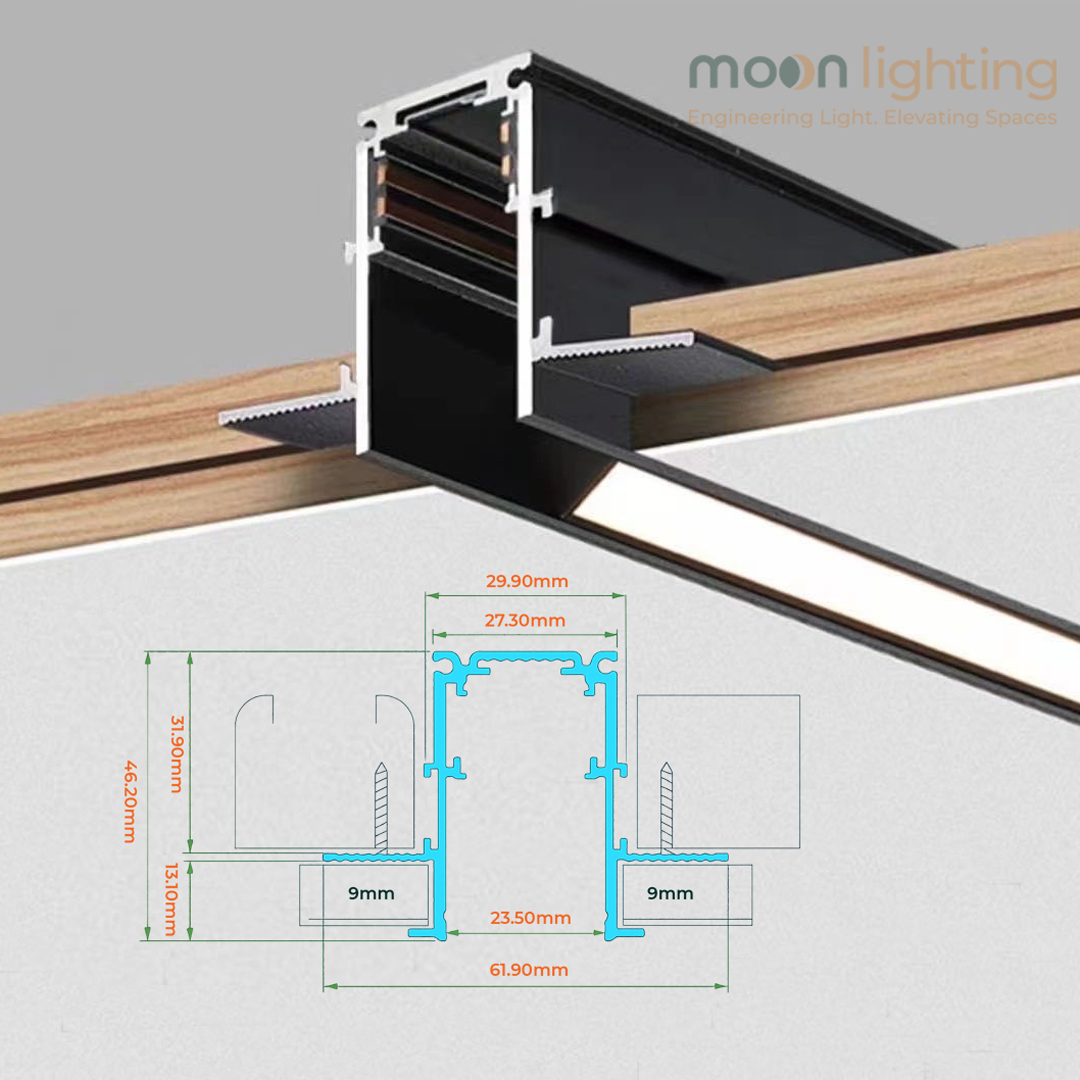 Hệ thống ray nam châm âm trần có viền MG-R20B12 cao cấp