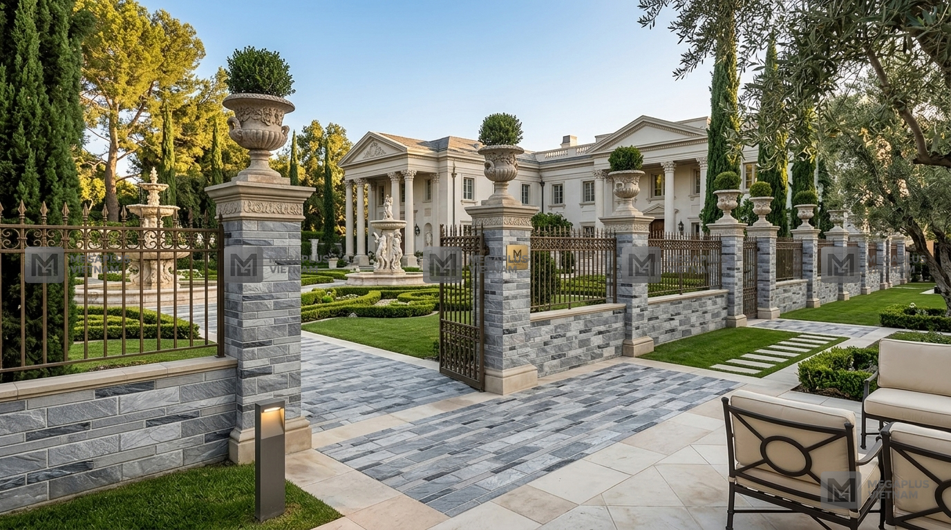 Phối cảnh thực tế gạch Ceramic Golden Tile GT25701 cho sân vườn Villa biệt thự sang trọng