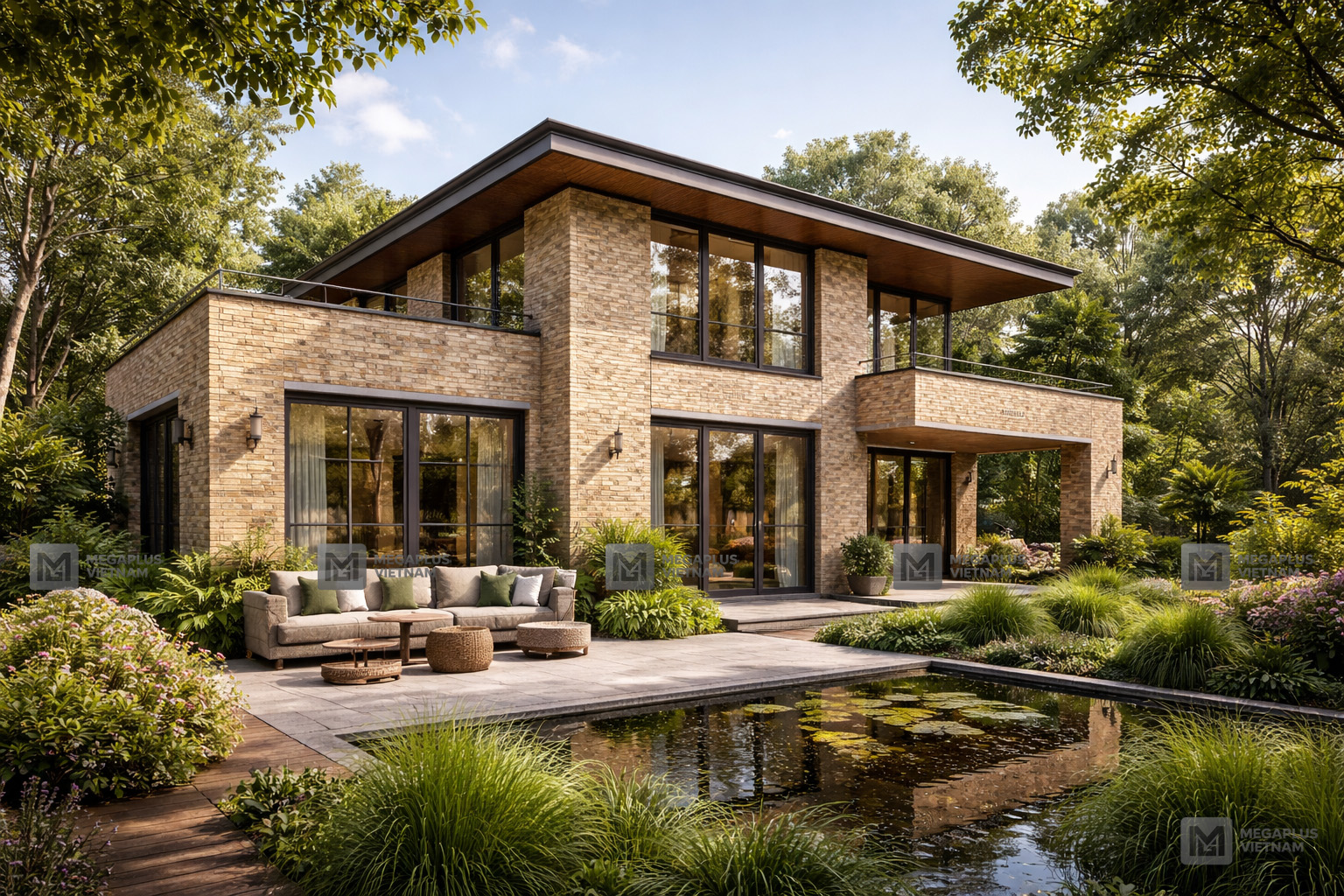 Phối cảnh gạch lát sân vườn Cerinco CK4503 khuôn định hình men matt