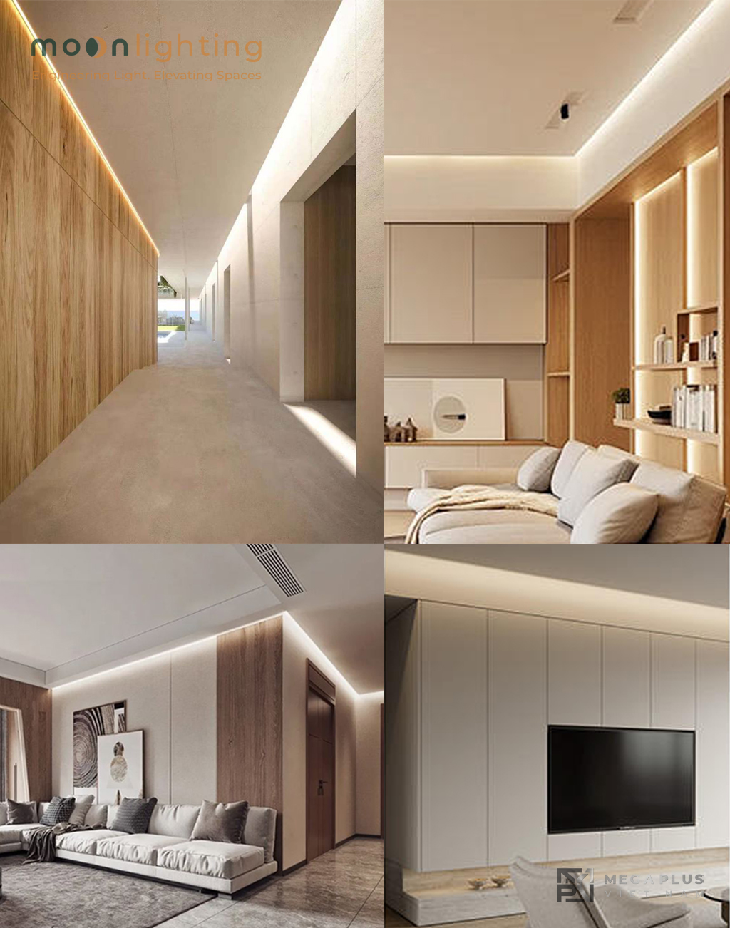 Phối cảnh giải pháp chiếu sáng từ tính cao cấp hắt trần biệt thự với MGA-565 Moon Lighting