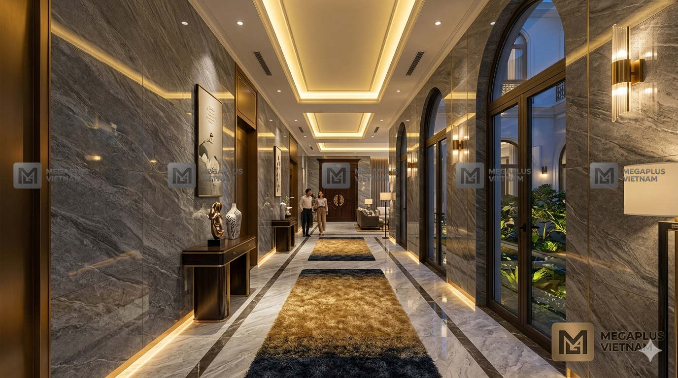 Phối cảnh nội thất Villa sang trọng sử dụng gạch ốp tường Mikado MT39117