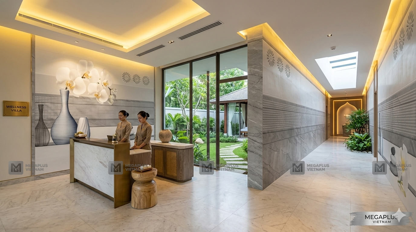 Phối cảnh biệt thự Villa sử dụng gạch ốp tường Mikado MTD39080 sang trọng