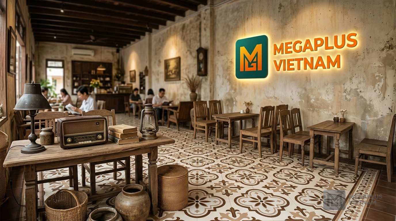 Phối cảnh nội thất Indochine sử dụng gạch bông Cerinco CGB4004