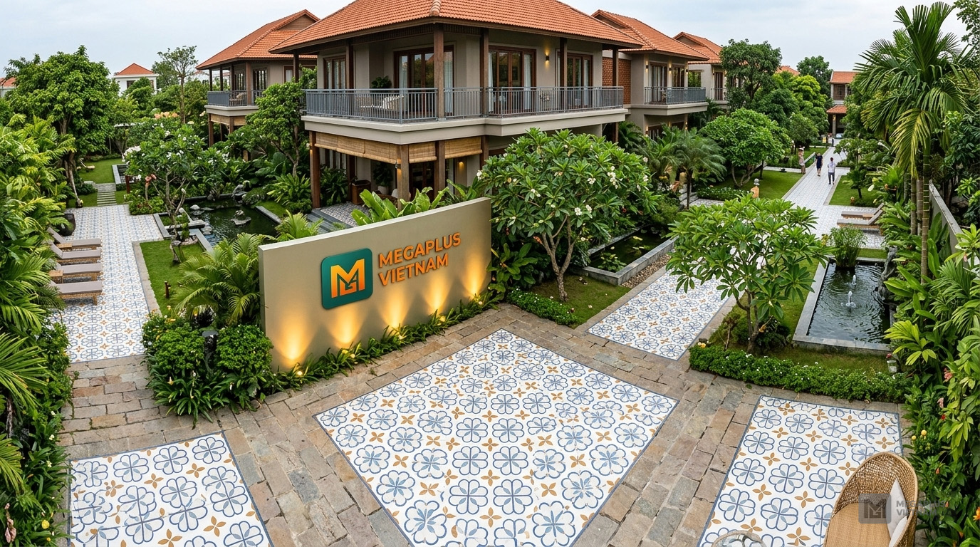 Phối cảnh nội thất Indochine sử dụng gạch bông Mikado MGB4001