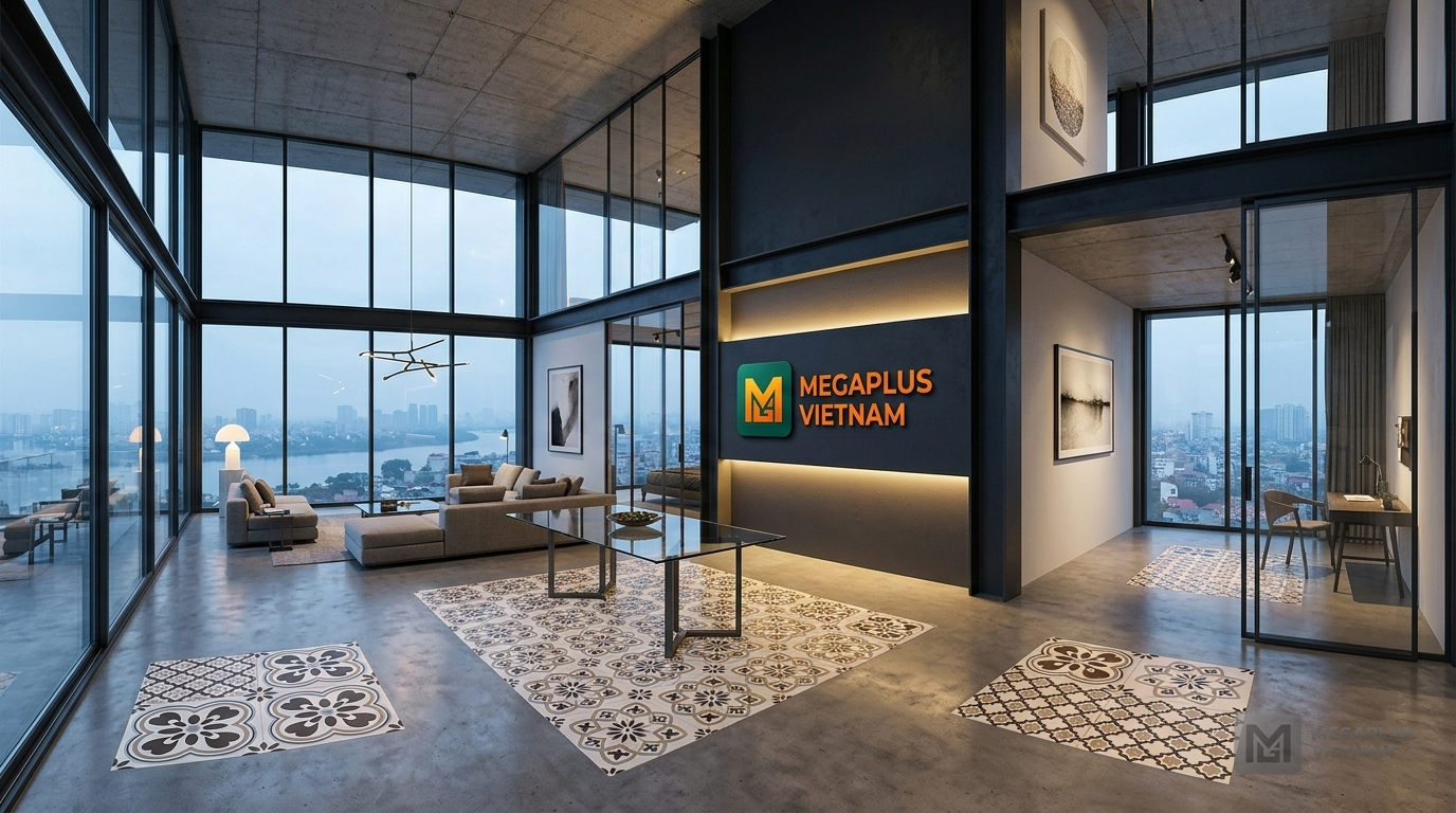 Phối cảnh nội thất Indochine sử dụng gạch bông Mikado MGB4004