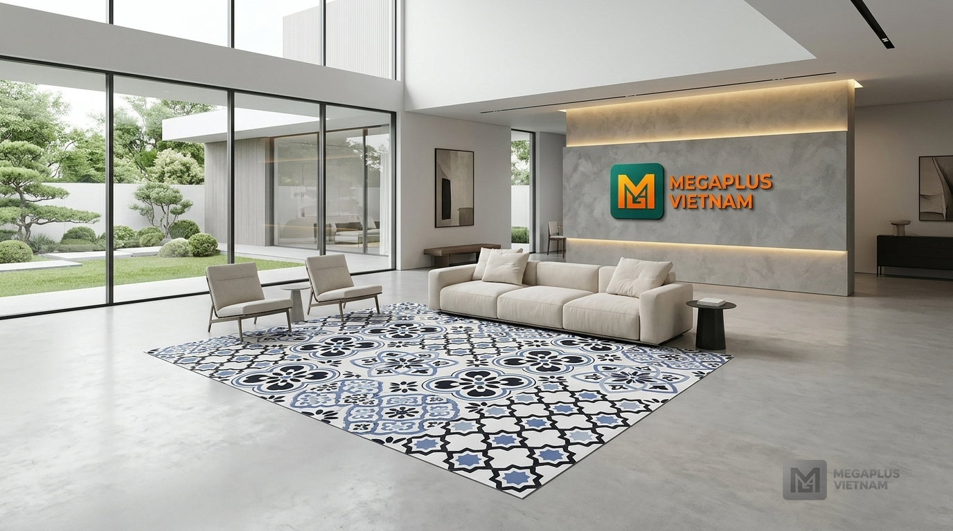Phối cảnh nội thất Indochine sử dụng gạch bông Mikado MGB4005