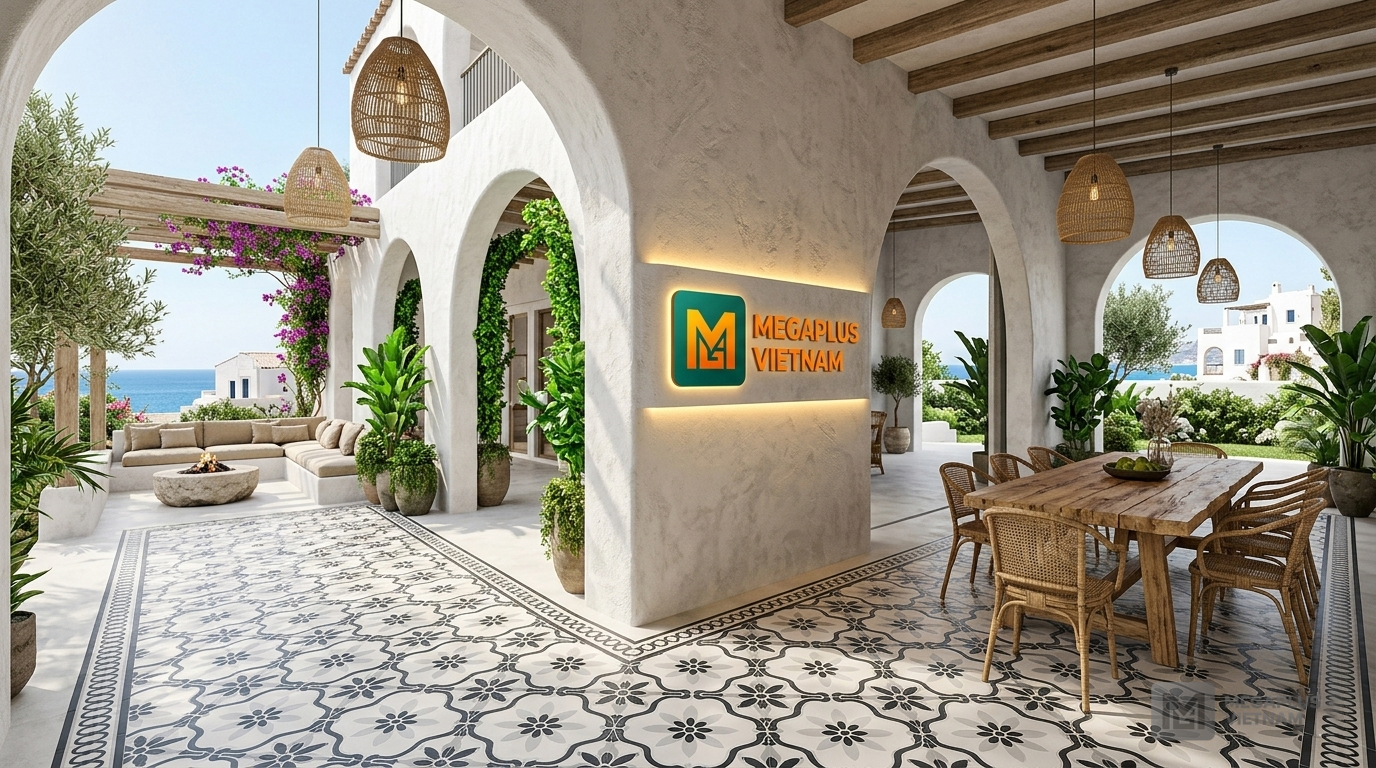 Phối cảnh nội thất Indochine sử dụng gạch bông Mikado MGB4007