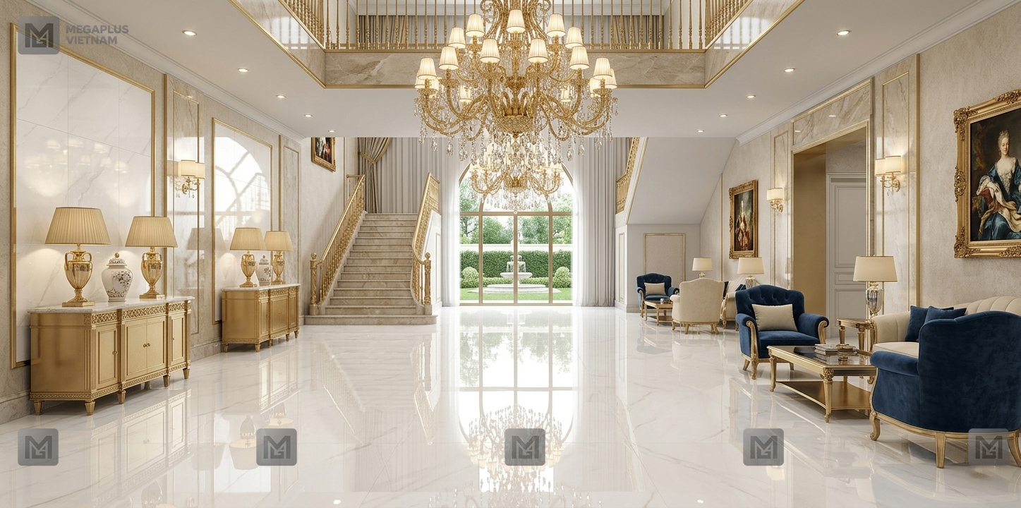 Phối cảnh biệt thự Villa sử dụng gạch Porcelain Mikado MUX48508 sang trọng