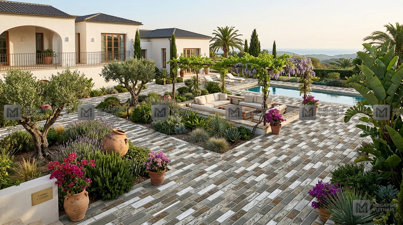 Phối cảnh sân vườn Villa lát gạch Cerinco CT25301