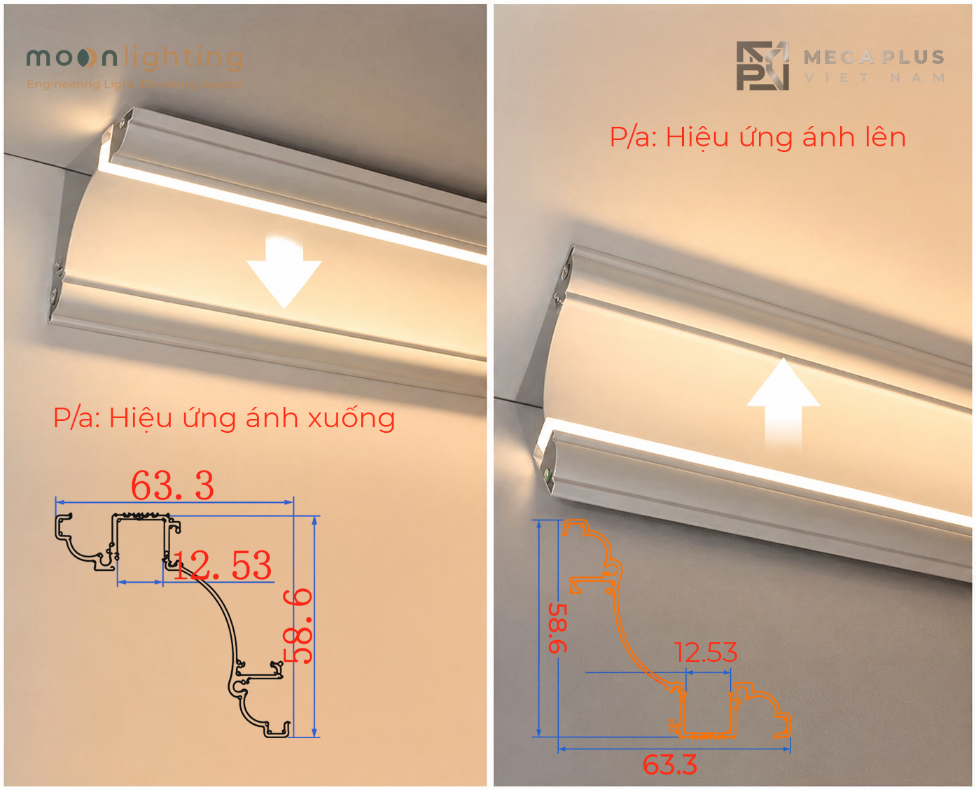 Các phương án lắp đặt thanh nhôm hắt trần siêu mảnh MGA-823 Moon Lighting cho Penthouse