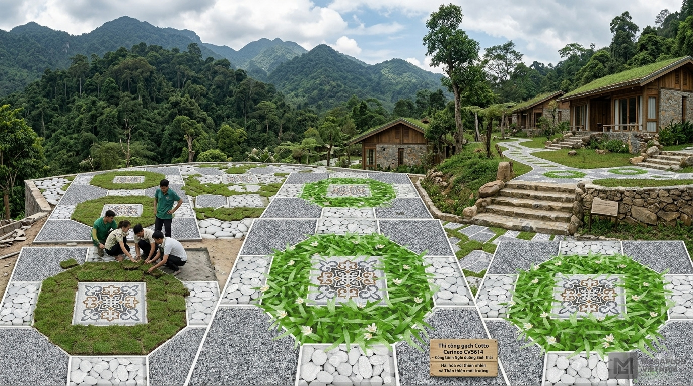 Thi công gạch Cotto Cerinco CV5614 cho công trình nhà thờ từ đường cổ điển