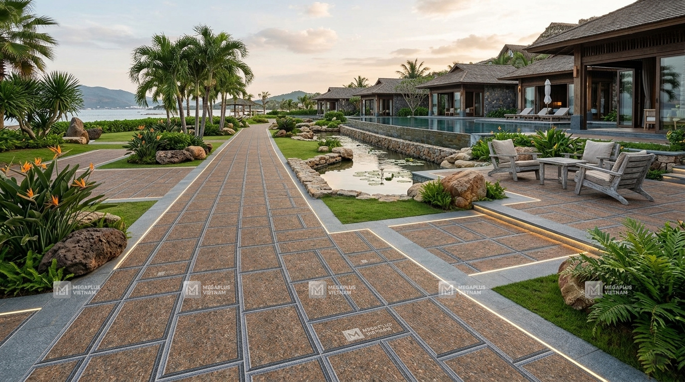 Thi công lát sân vườn bằng gạch Cotto Mikado MV4609