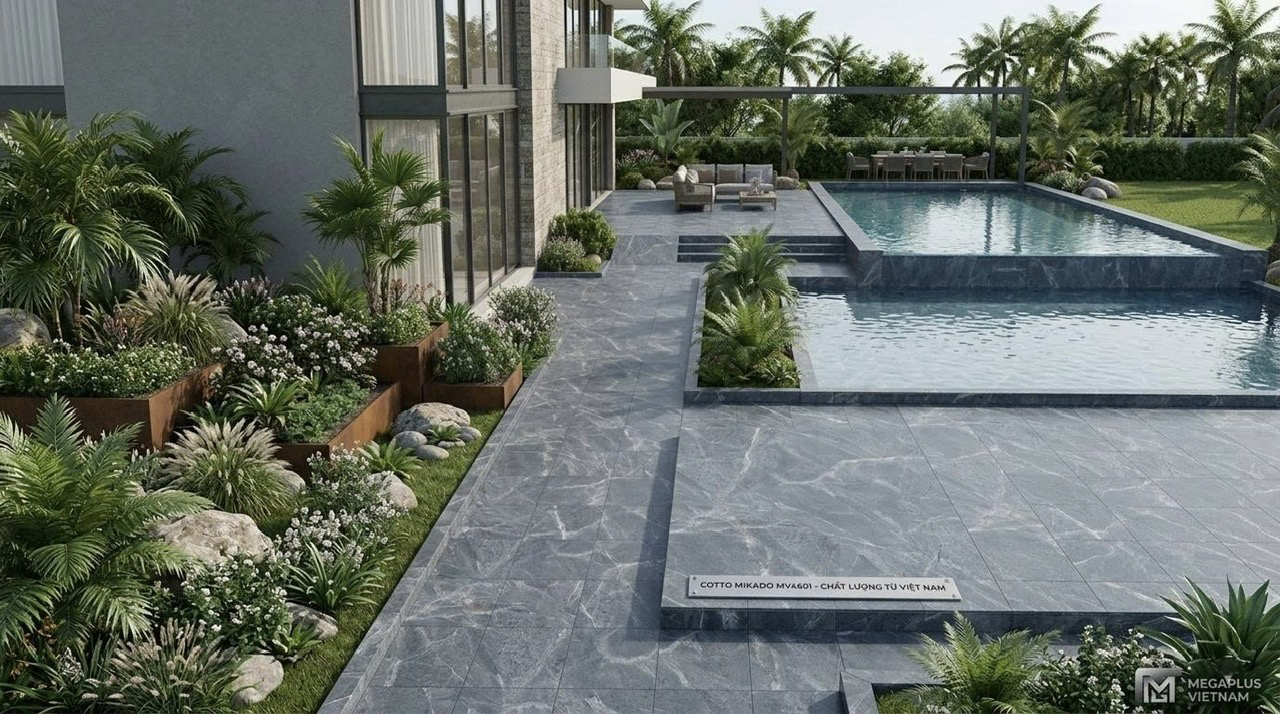 Thi công thực tế gạch Cotto Videcor VV4601 tại biệt thự cao cấp