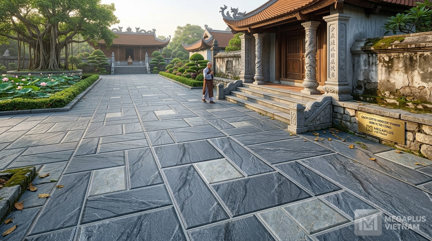 Thi công gạch Cotto Videcor VV4609 tại công trình kiến trúc tâm linh