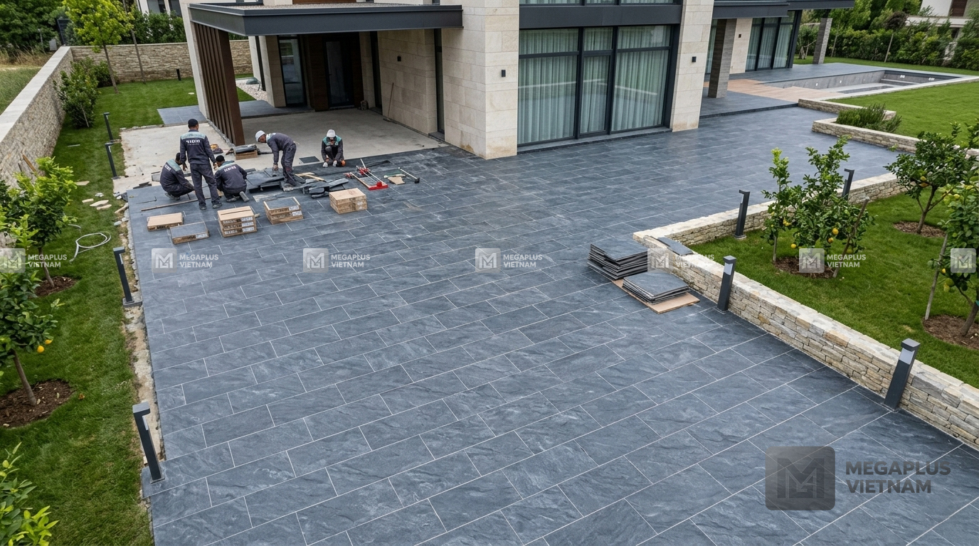 Thi công thực tế gạch Cotto Videcor VV4610 tại công trình biệt thự