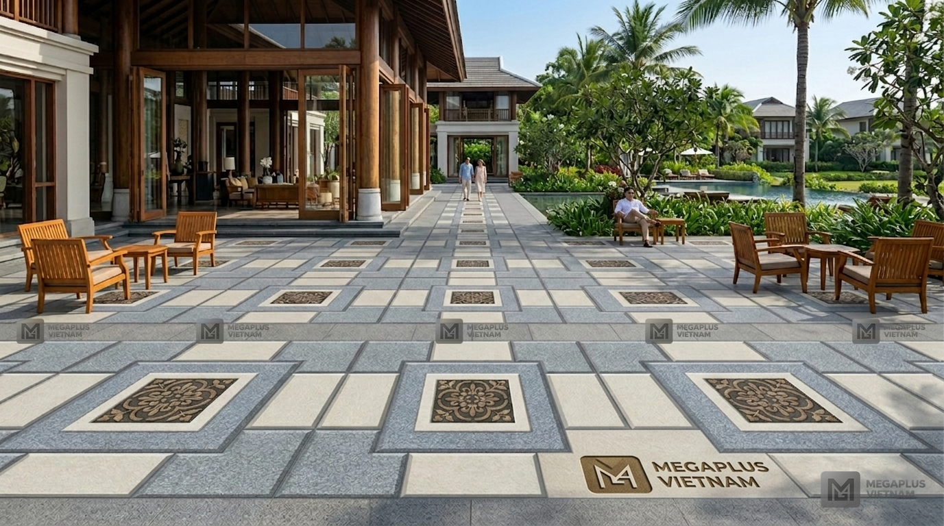 Thi công thực tế gạch Cerinco CV5615 tại khu nghỉ dưỡng resort cao cấp