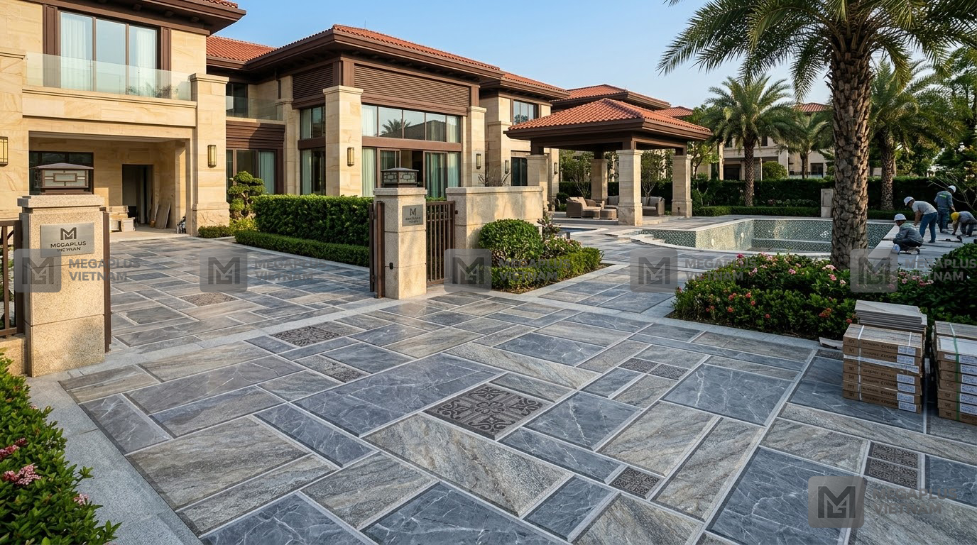 Thi công thực tế gạch Cotto Cerinco CV5606 cho biệt thự sang trọng