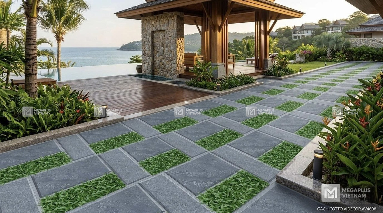 Thi công thực tế Gạch Cotto Videcor VV4608 tại resort hạng sang