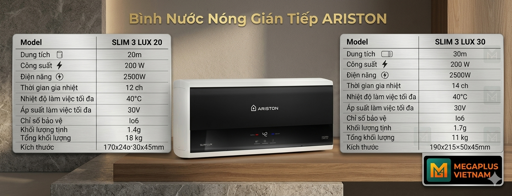 Thông số kỹ thuật máy nước nóng Ariston 20 lít và 30 lít chuẩn SEO