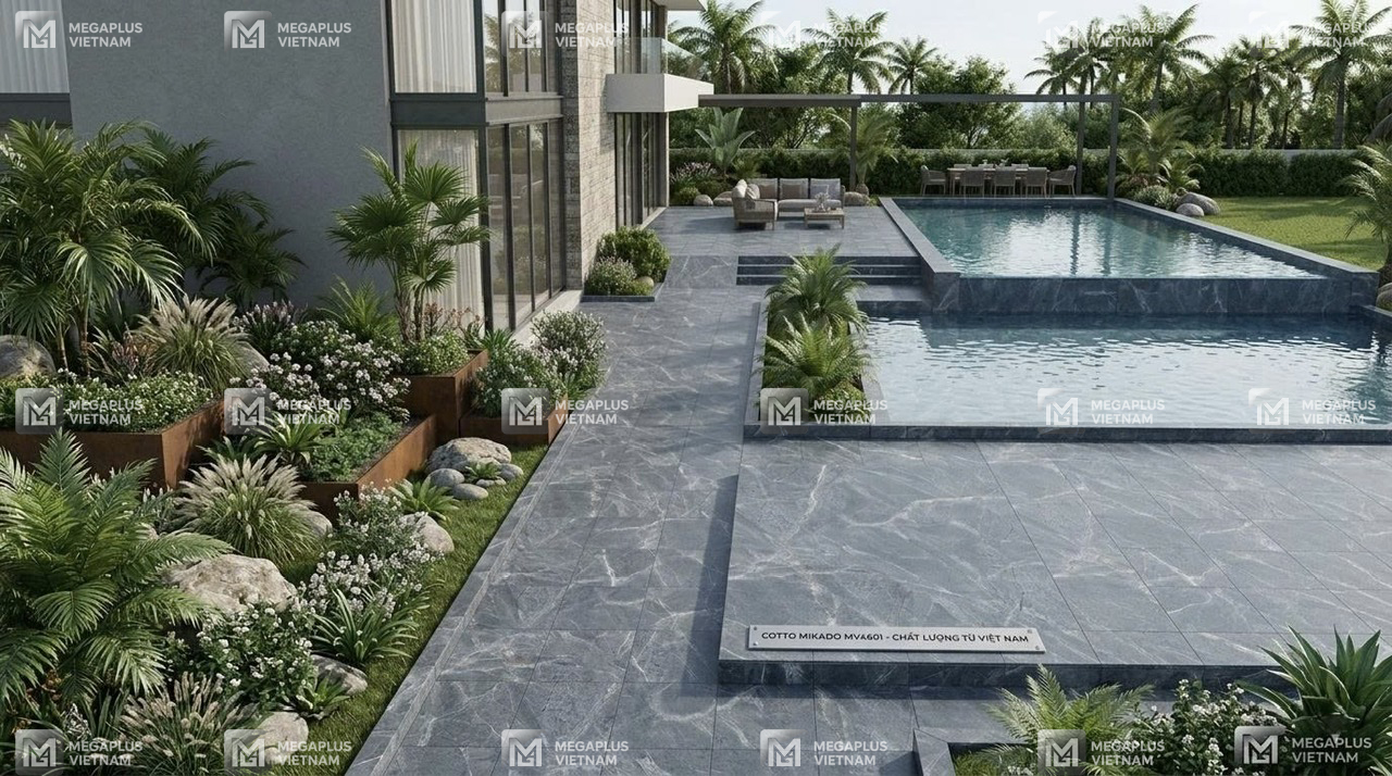 Ứng dụng gạch Cotto Mikado MV4601 cho sân vườn biệt thự sang trọng