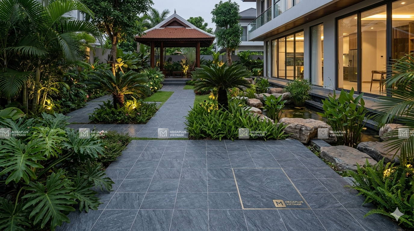 Ứng dụng gạch Cotto Mikado MV4610 lát sân vườn resort cao cấp