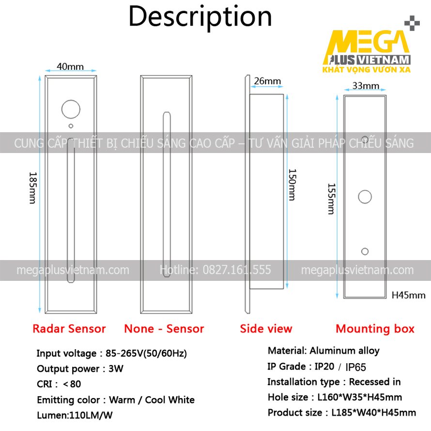 Đèn âm tường cầu thang cảm biến hình chữ nhật cao cấp MegaPlus ...