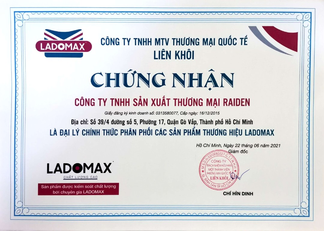 Chứng nhận phân phối Ladomax