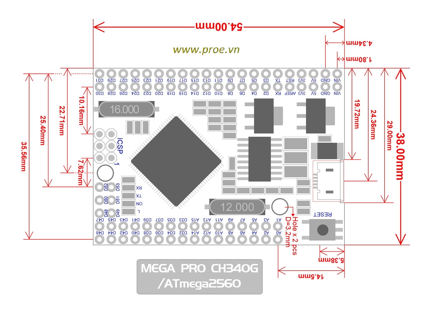 Arduino Mega 2560 Pro Embed | Điện tử ProE