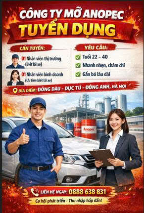🔥 TUYỂN DỤNG NHÂN SỰ – CÔNG TY MỠ ANOPEC