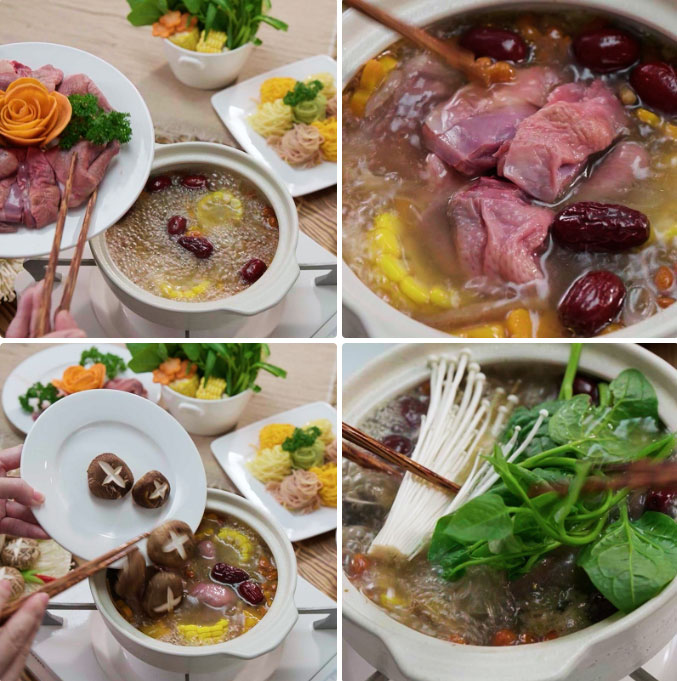 Cho các nguyên liệu vào nồi lẩu