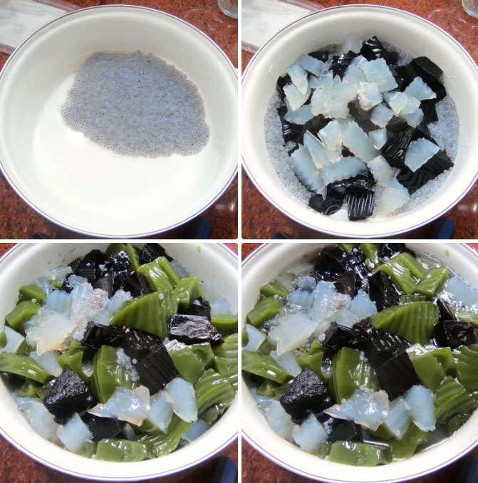 Đổ các nguyên liệu chè vào bát