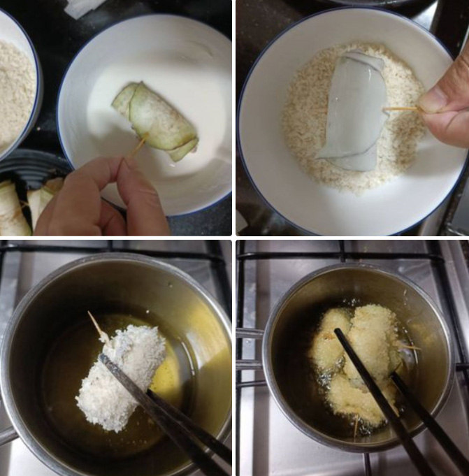 Làm cà tím cuộn thịt chiên xù
