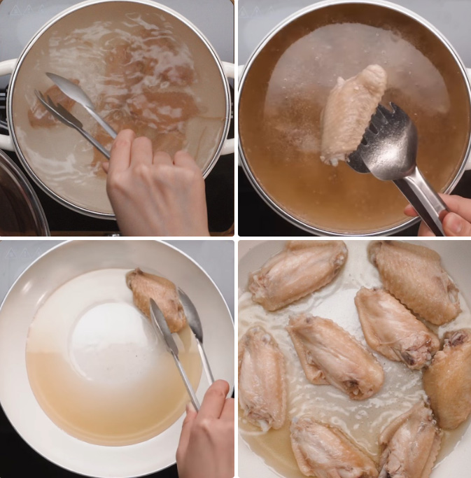 Luộc và chiên cánh gà