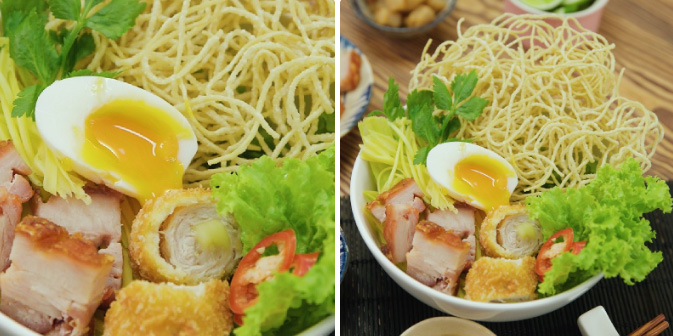 Món mì trộn xoài kết hợp vị chua ngọt của xoài cùng với vị béo của phô mai