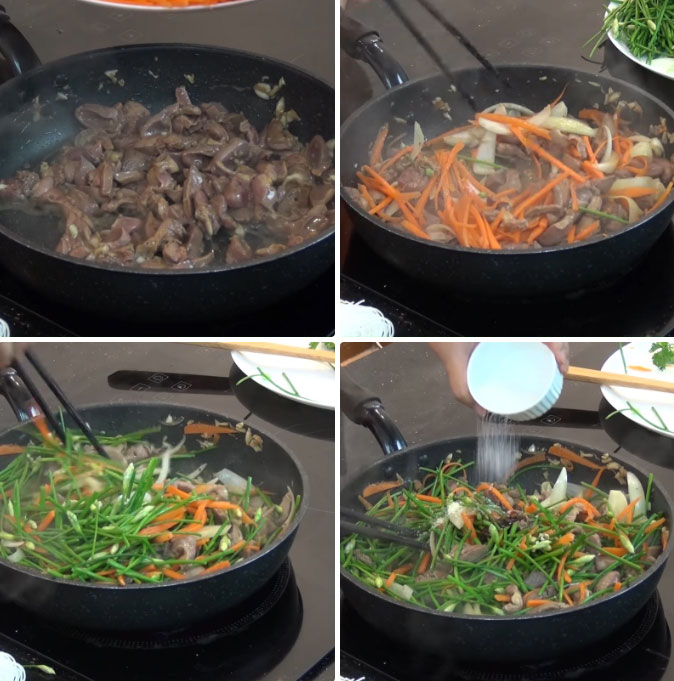 Món miến xào lòng gà dai giòn thơm ngon