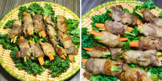 Món thịt cuộn rau củ nướng mùi thơm ngào ngạt, hấp dẫn