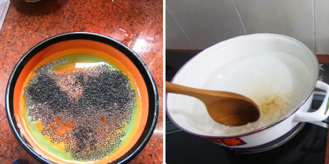 Ngâm nở hạt é và nấu nước đường