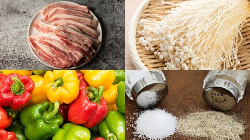 Nguyên liệu làm ba chỉ bò cuốn nấm
