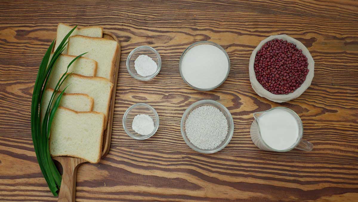 Nguyên liệu làm bánh tart đậu đỏ bột báng lá dứa