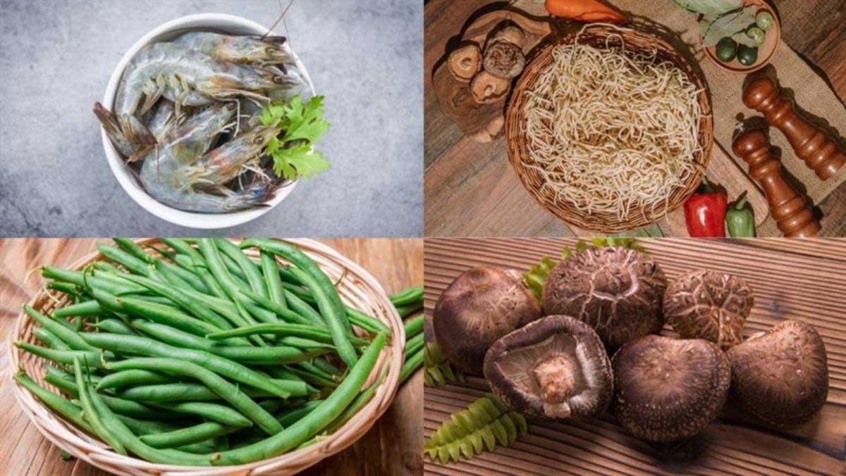Nguyên liệu làm mì xào Hàn Quốc với tôm