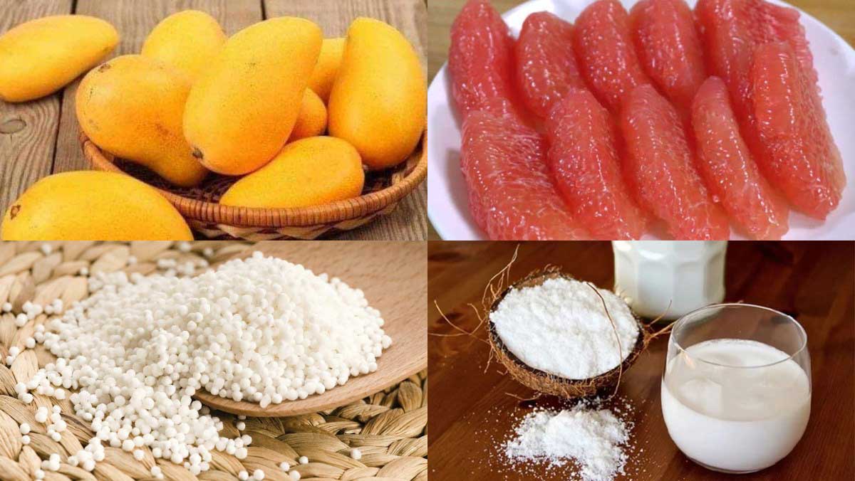 Nguyên liệu làm chè xoài bưởi bột báng